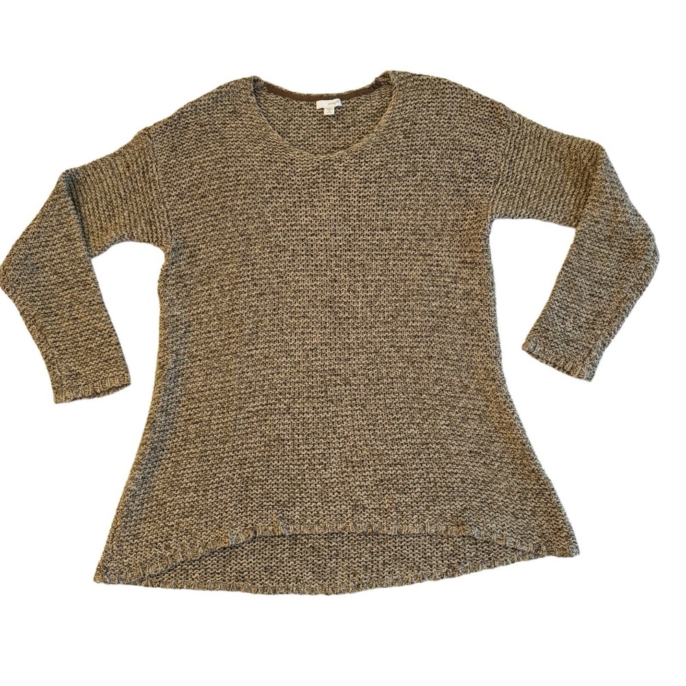 Pure Jill Petite Cotton Blend Long Sweater Neutral Textured Capsule Knit M EUC